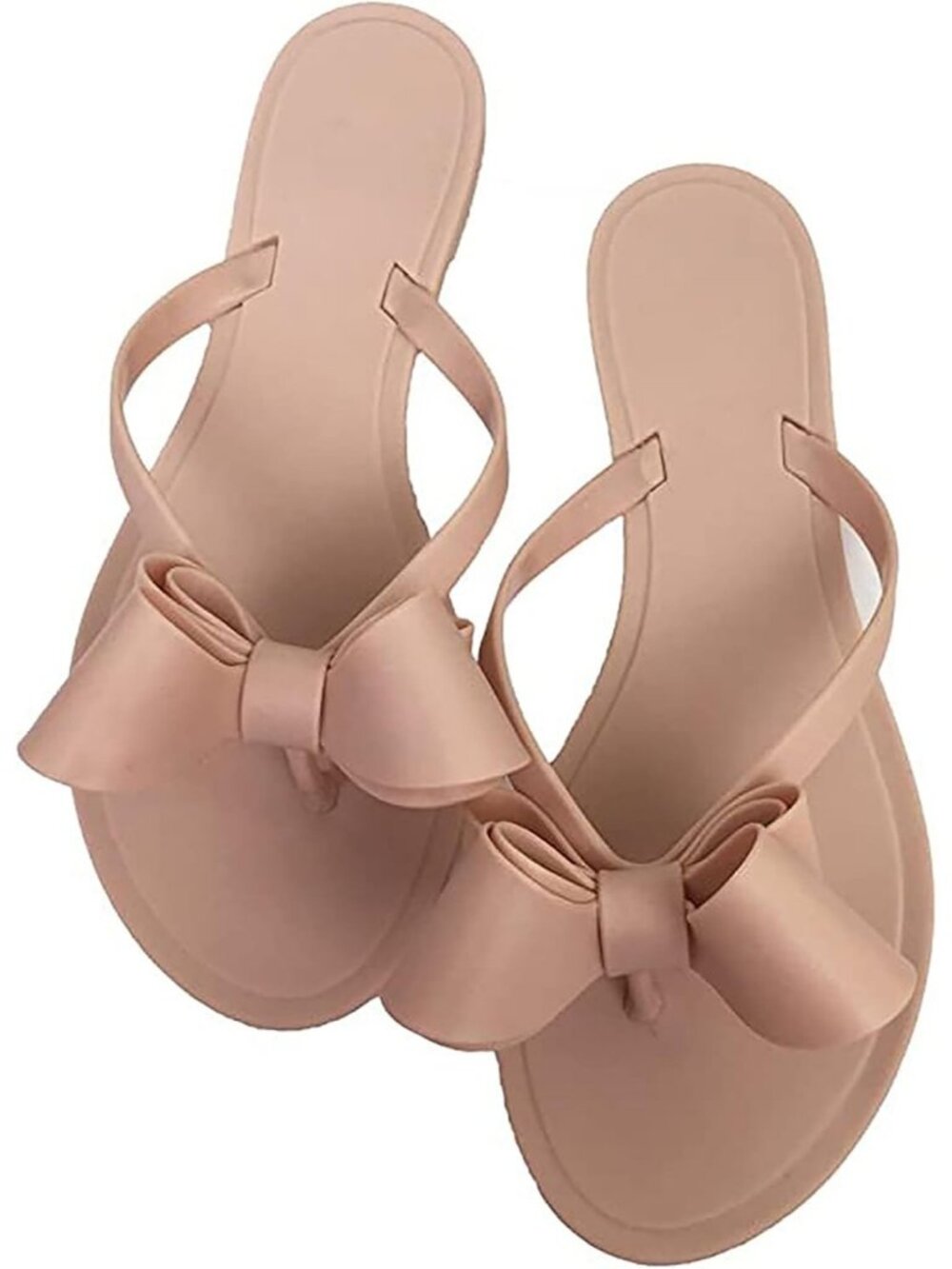 Women's Nude Summer Flip-Flops Big Jelly Bow Beach Cute Flat Dressy Sandals